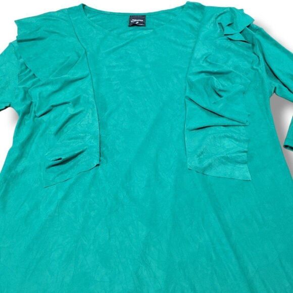 Matrushka Construction Dress Size Medium Handmade Shift Dress 3/4 Sleeves Ruffle - Picture 4 of 5